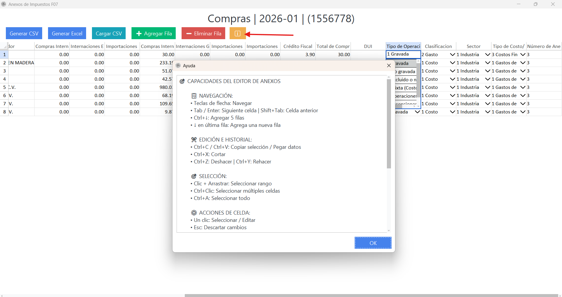 Capacidades del editor de anexos Ayuda del editor F07
