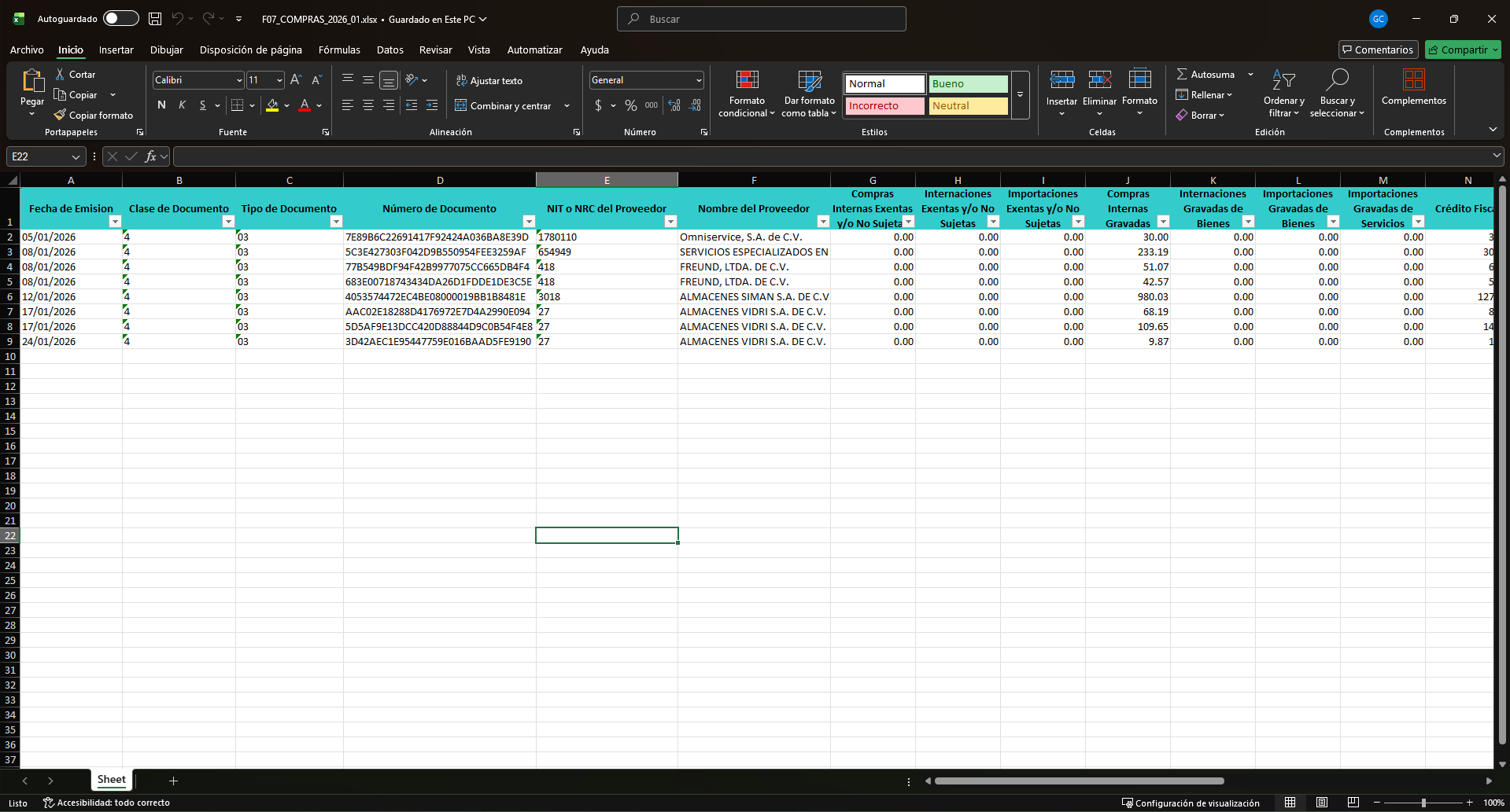 Archivo Excel de salida del F07 Excel generado